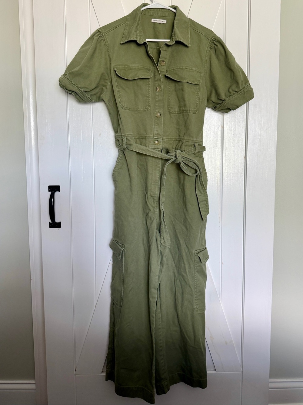 Olive Green Long-Sleeve Romper with Tie Waist